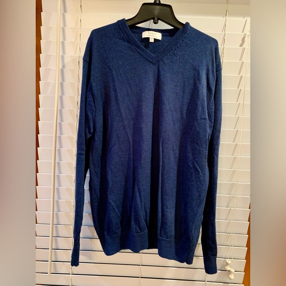 Turnbury Sweater Large Extra Fine Merino Wool Navy V-Neck Pullover Lightweight